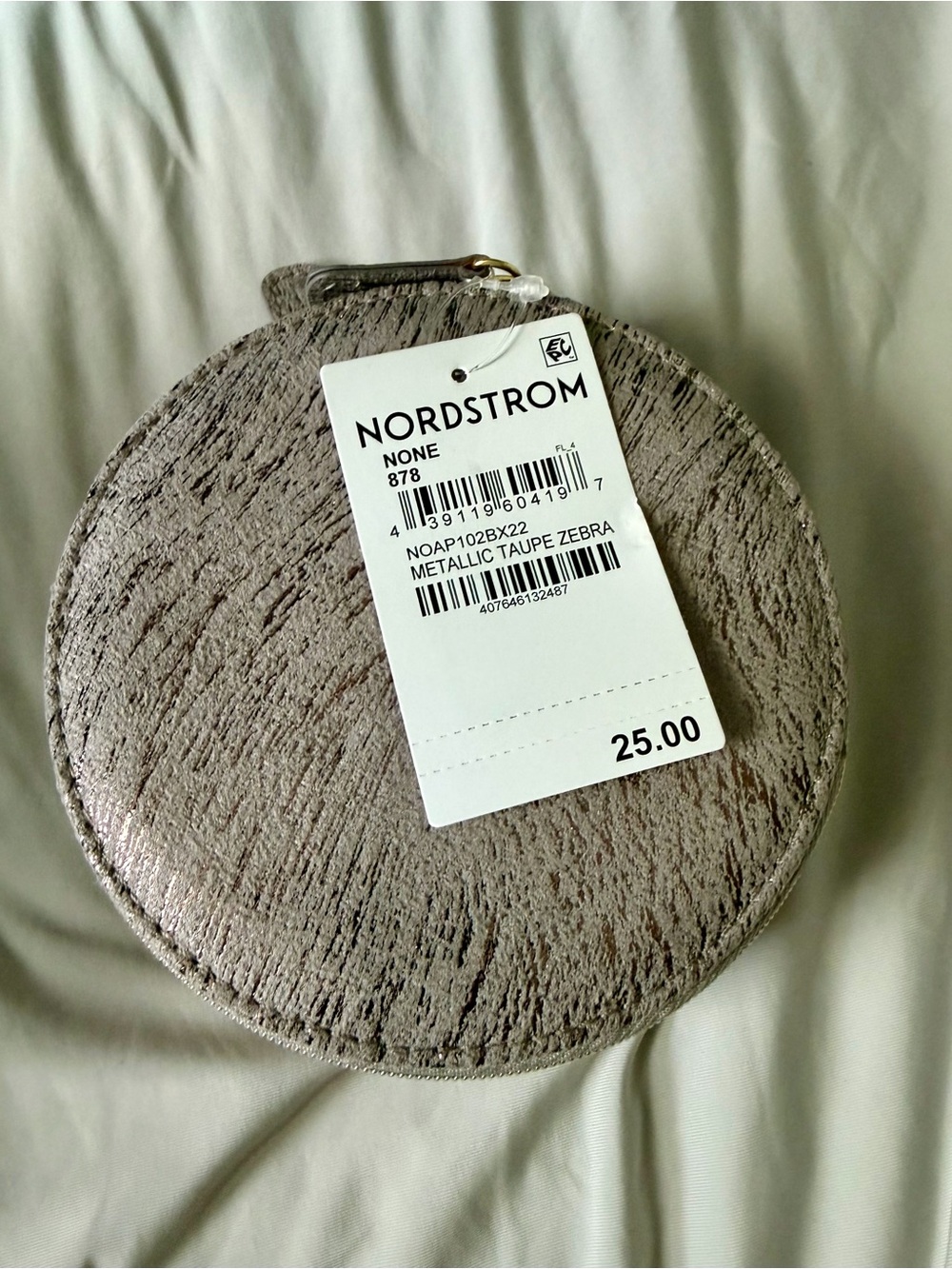 Nordstrom Metallic Taupe Zebra Travel Jewelry Case